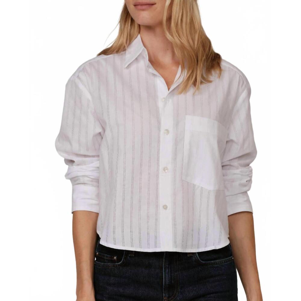 NEW CISSA belle long sleeve shirt in white needle stripe